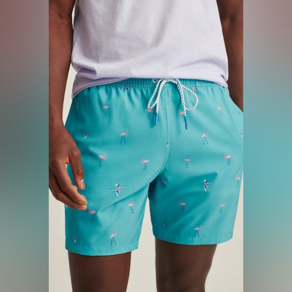 Bonobos Riviera Recycled Swim Trunks, Anyway Flamingos, sz Med, 7 in